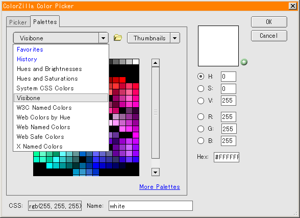 ColorZilla のカラーピッカーのスクリーンショット
