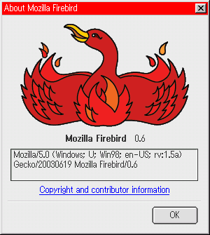 「About Mozilla Fierbird」のスクリーンショット